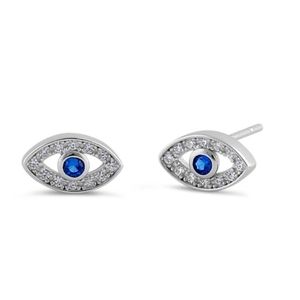 S.S.925 Evil Eye Blue with Clear CZ Post Earrings